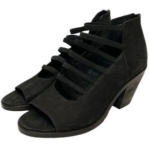 Eileen Fisher James Strappy Nubuck Leather Peep Toe Heels, Black